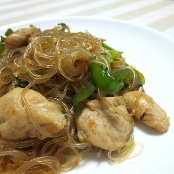 鶏ササPと春雨の中華ソース炒め